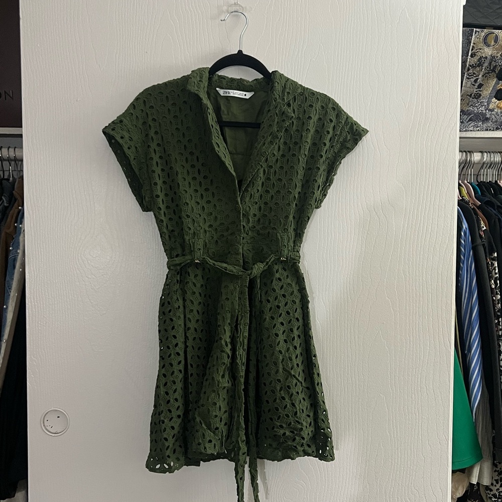 Zara Green Wrap Sundress with Cap Sleeves and Notched Collar